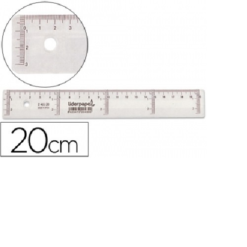 Régua de plástico cristal, 20 cm