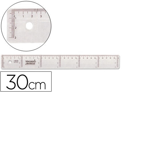 Régua de plástico cristal, 30 cm