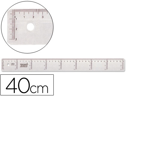 Régua de plástico cristal, 40 cm